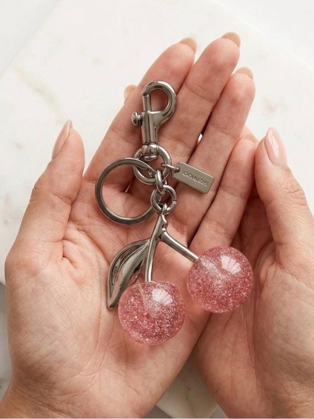 Coach Pink Glitter Cherry Keychain Key & Card Holder